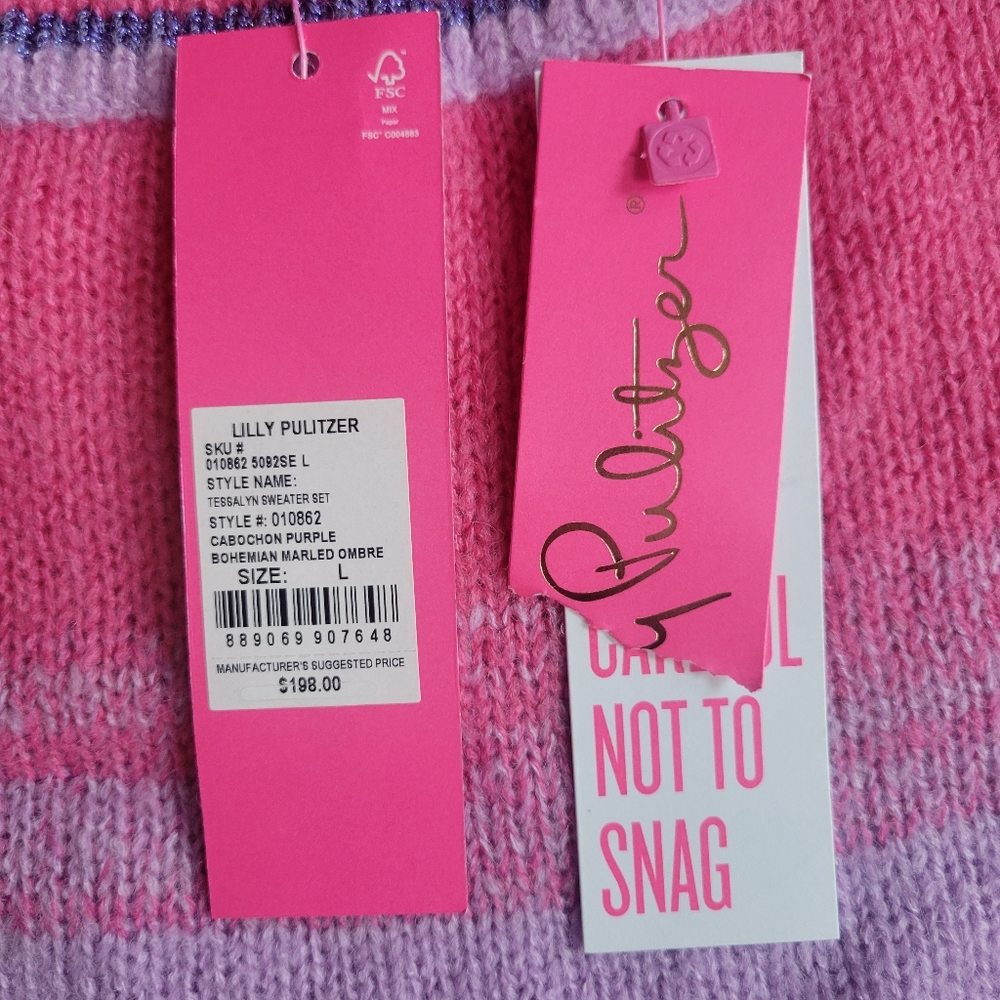 Lilly Pulitzer Tessalynn Pink & Purple Cardigan w/ Matching Tank Top Set - Picture 14 of 16